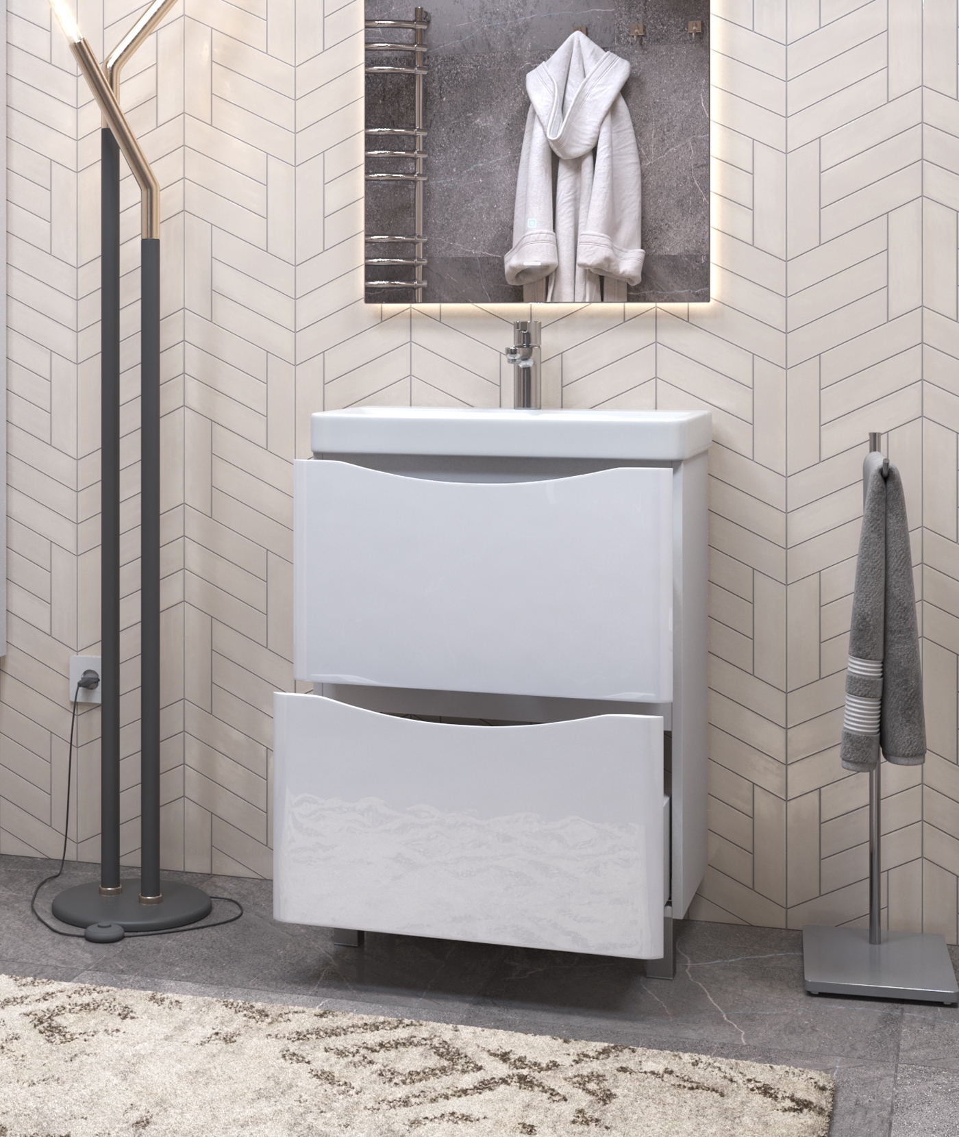 Тумба VIGO Glem 600 2-а ящика, корпус + фасад (для раковины 110945, Como 079061)