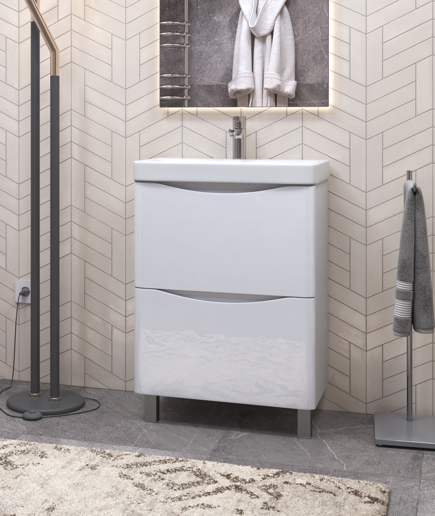 Тумба VIGO Glem 600 2-а ящика, корпус + фасад (для раковины 110945, Como 079061)