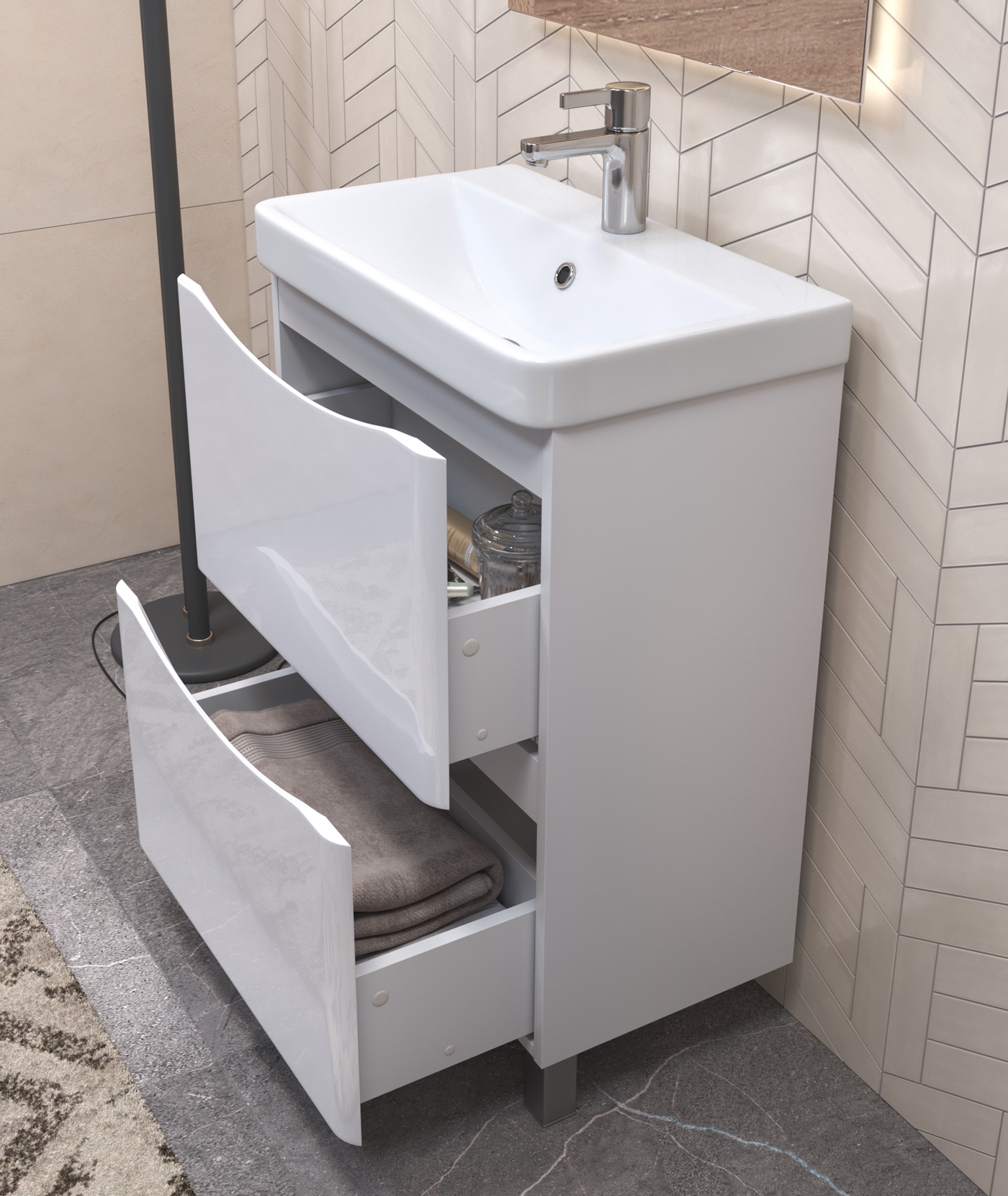 Тумба VIGO Glem 600 2-а ящика, корпус + фасад (для раковины 110945, Como 079061)